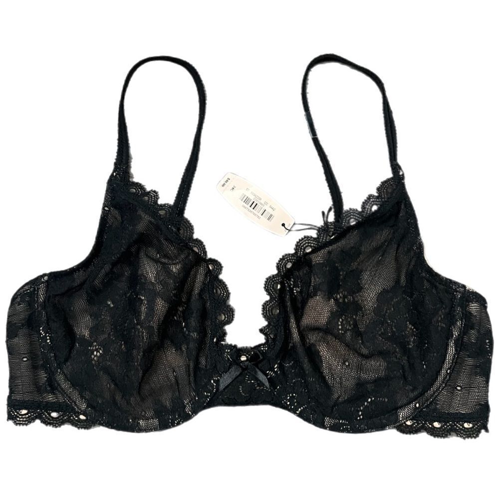Victoria’s Secret Unlined Semi Demi underwire lace bra black 34C